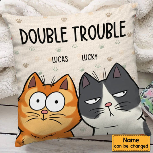 Triple Trouble Cat Pillow, Funny Cat Personalized Pillow, Housewarming Gift,  Funny Cat Parents Gift, Cranky Cat Pillow, New Cat Pillow