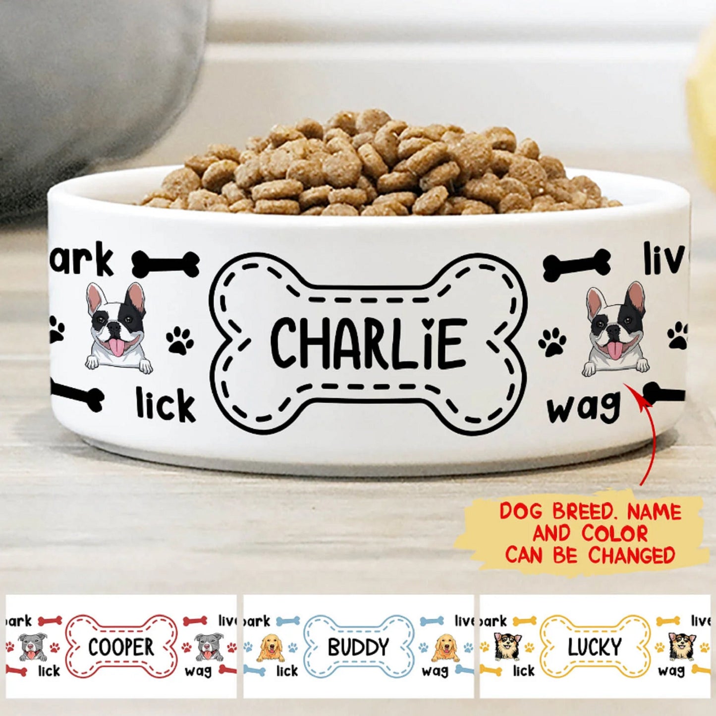 Custom Dog Bowls with Name & Breeds Design, Personalized Dog Bowl, New Dog Gift, Dog Food Bowl, Dog Water Bowl, Pet Bowl, Dog Parents Gift