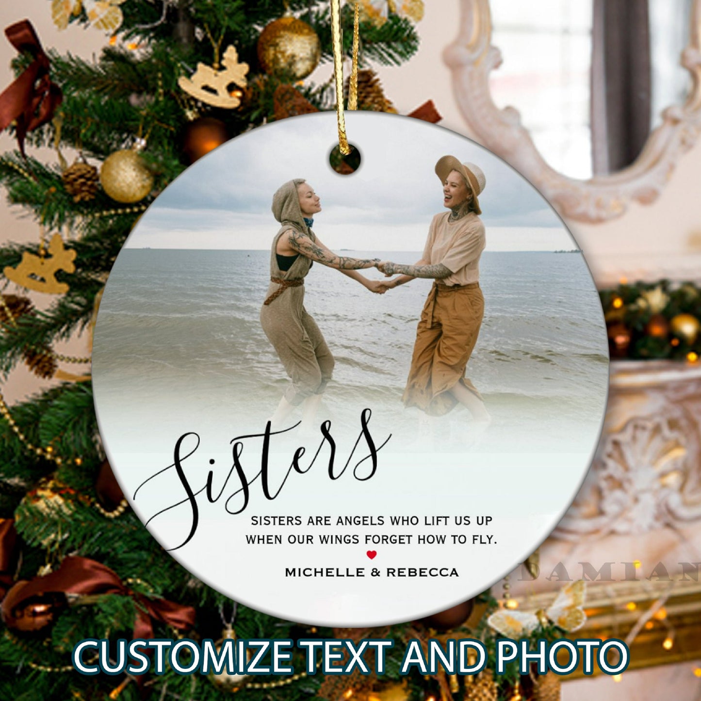 Sisters Are Angels Personalized Christmas Ornament - Custom Photo And Text Ornament - Ornament For Sisters - BFF Ornament