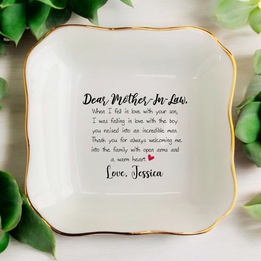 Customized Ceramic Jewelry Tray for Mother-in-law, Wedding Engagement gift for Mother of Groom